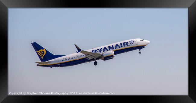 RYANAIR's Boeing 737 Elevates from Birmingham Framed Print by Stephen Thomas Photography 