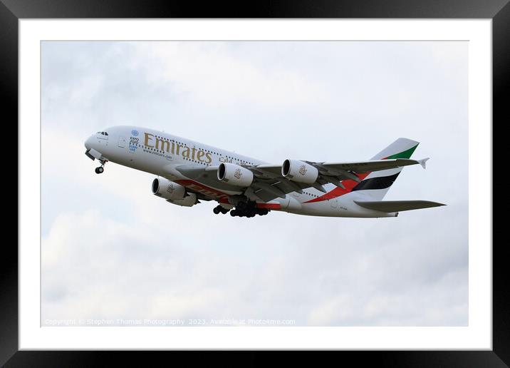 Emirates A380: A Majestic Journey Begins Framed Mounted Print by Stephen Thomas Photography 