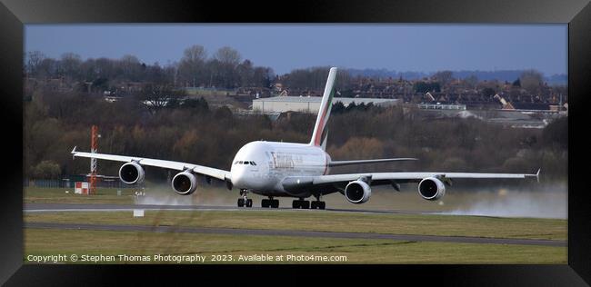 Giant Emirates Airbus 380A Taking Off Framed Print by Stephen Thomas Photography 