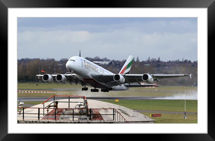 Emirates Airbus A380A Taking Off Framed Mounted Print by Stephen Thomas Photography 