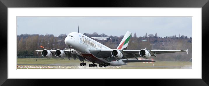 Colossal Emirates A380 Airbus Taking Off From UK Framed Mounted Print by Stephen Thomas Photography 