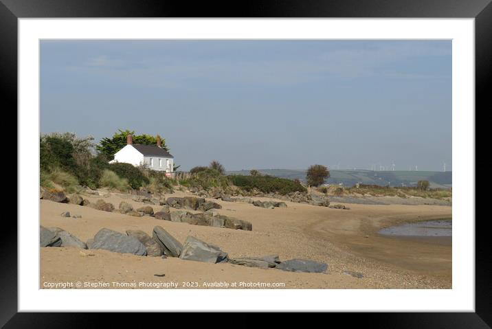 A Sandy Beach And White Cottage On The River Taw Framed Mounted Print by Stephen Thomas Photography 