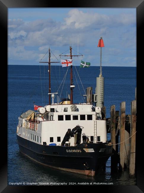 Lundy Island's MV Oldenburg at the Island's jetty Framed Print by Stephen Thomas Photography 