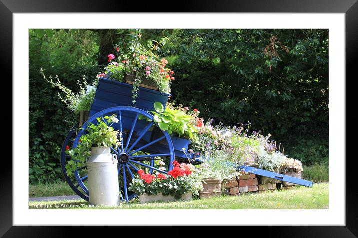 Village Flower Display with old cart Framed Mounted Print by Stephen Thomas Photography 