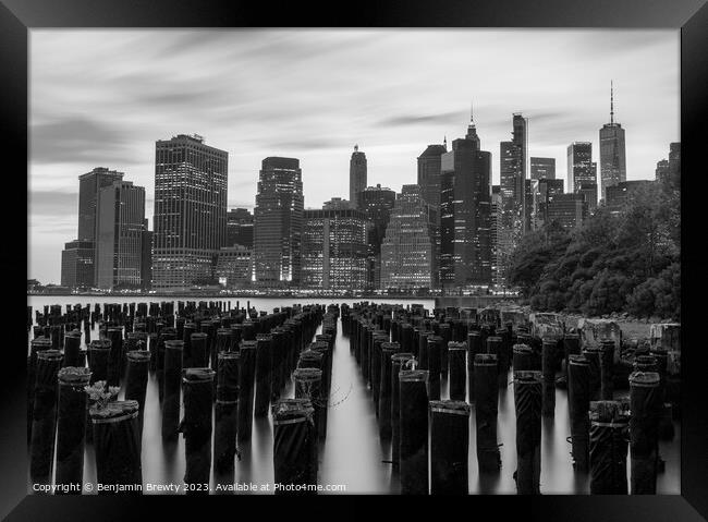 B&W NYC Skyline  Framed Print by Benjamin Brewty