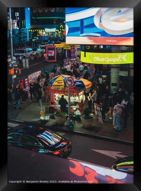 Times Square Food Cart Framed Print by Benjamin Brewty