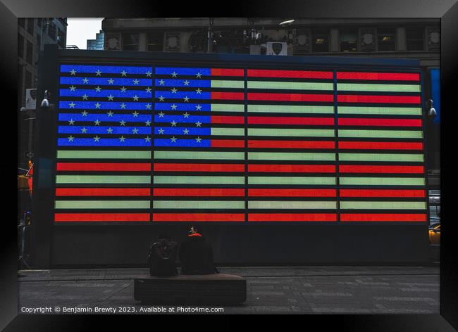 Times Square USA Flag Framed Print by Benjamin Brewty