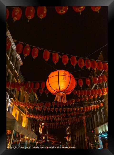 Chinatown Lantern's Framed Print by Benjamin Brewty