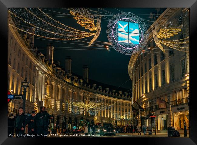 Regent Street At Christmas Framed Print by Benjamin Brewty