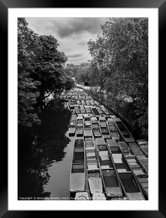 Oxford Boats ( Black & White ) Framed Mounted Print by Benjamin Brewty