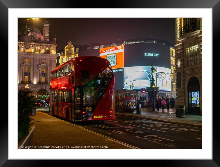 Red London Bus At Piccadilly Circus Framed Mounted Print by Benjamin Brewty