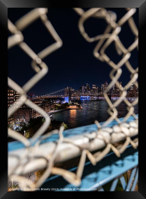 Manhattan Skyline Manhattan Bridge Framed Print by Benjamin Brewty
