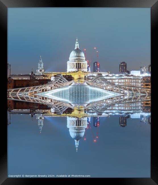 St Paul's Cathedral & The Millennium Bridge Reflection  Framed Print by Benjamin Brewty