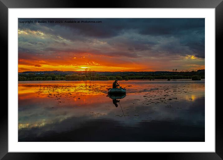 sundown on a fishing lake Framed Mounted Print by Balázs Tóth