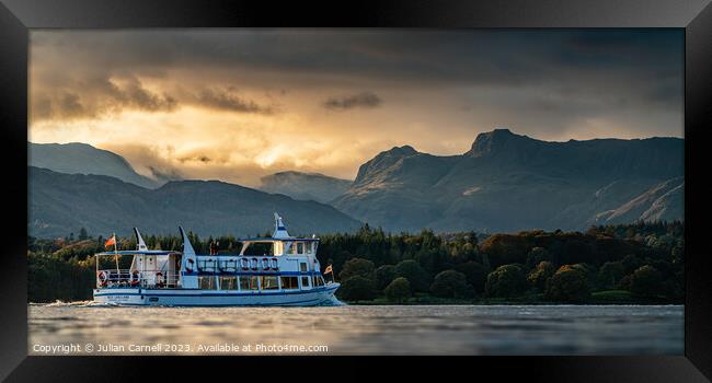 Windermere Lake Cruise Langdale Pikes with dramati Framed Print by Julian Carnell