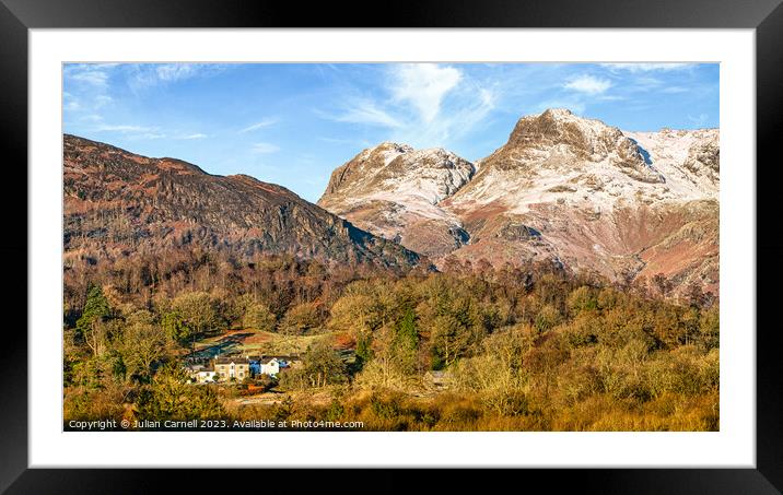 Langdale pikes winter scene with amazing blue sky  Framed Mounted Print by Julian Carnell