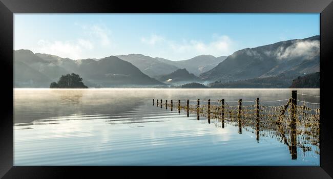 Misty Derwent water with Borrowdale in the Distance Framed Print by Julian Carnell