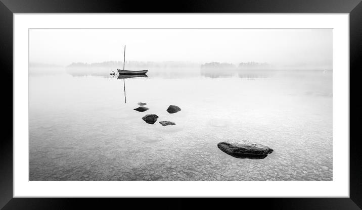 Sailing boat on Windermere in the mist Framed Mounted Print by Julian Carnell