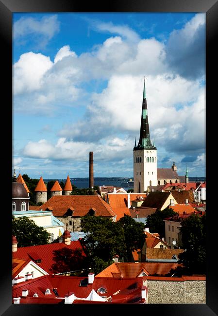 View of St Olav's Church and surrounding rooftops, Tallinn, Esto Framed Print by Fabrizio Troiani
