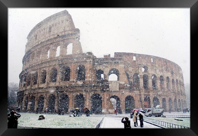 The Colosseum under heavy snow, Rome Italy Framed Print by Fabrizio Troiani