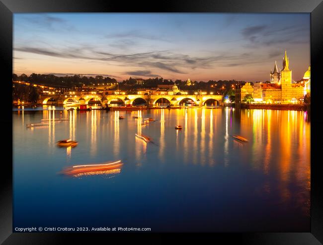View with the Charles Bridge at sunset.  Framed Print by Cristi Croitoru
