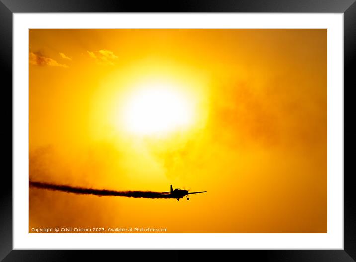 Airplane flying at sunset.  Framed Mounted Print by Cristi Croitoru