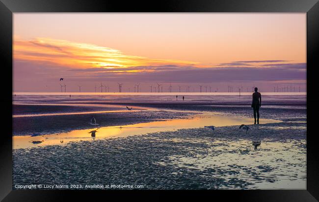 Crosby Beach at sunset  Framed Print by Lucy Norris