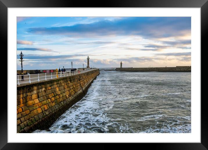 Whitby Piers Framed Mounted Print by Steve Smith