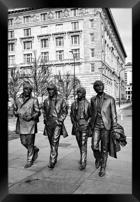 The Beatles Pier Head Liverpool Mono Framed Print by Steve Smith