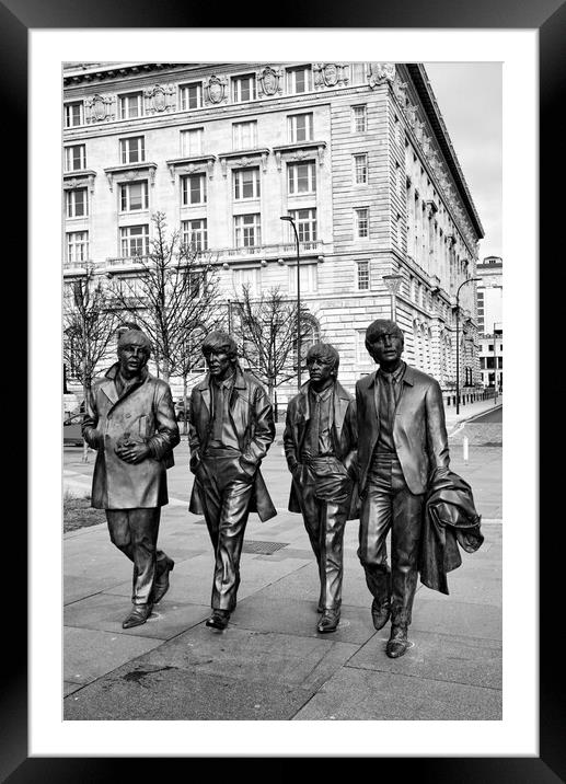 The Beatles Pier Head Liverpool Mono Framed Mounted Print by Steve Smith