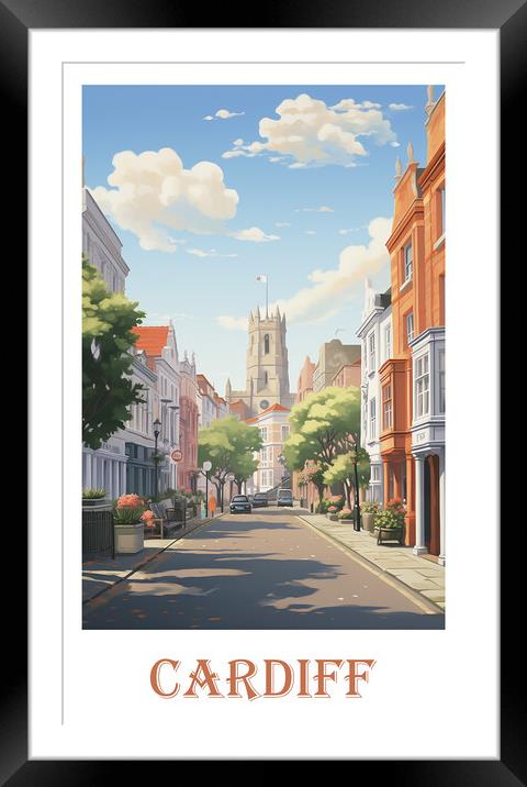 Cardiff Travel Poster Framed Mounted Print by Steve Smith