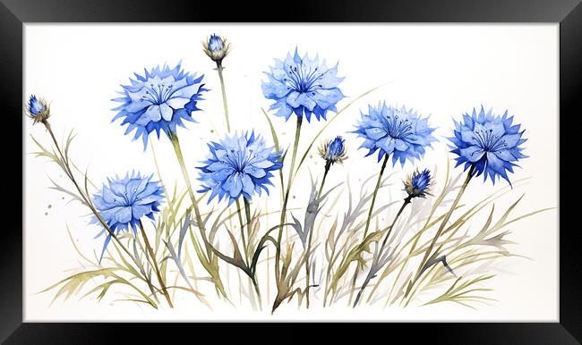 Watercolour Cornflowers Framed Print by Steve Smith