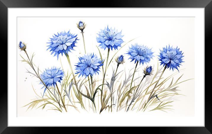 Watercolour Cornflowers Framed Mounted Print by Steve Smith