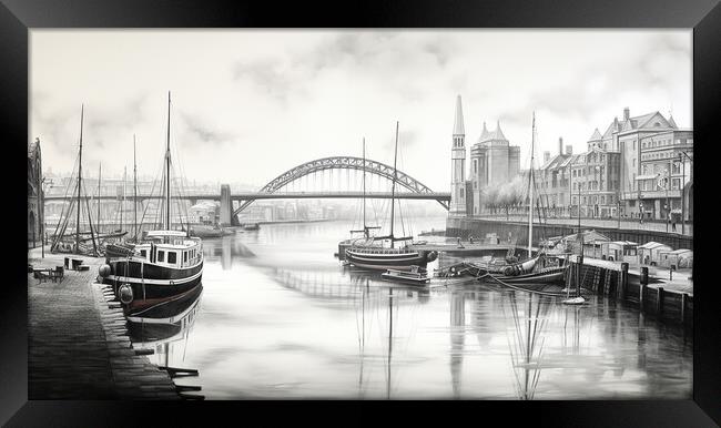 Newcastle Quayside Drawing Framed Print by Steve Smith