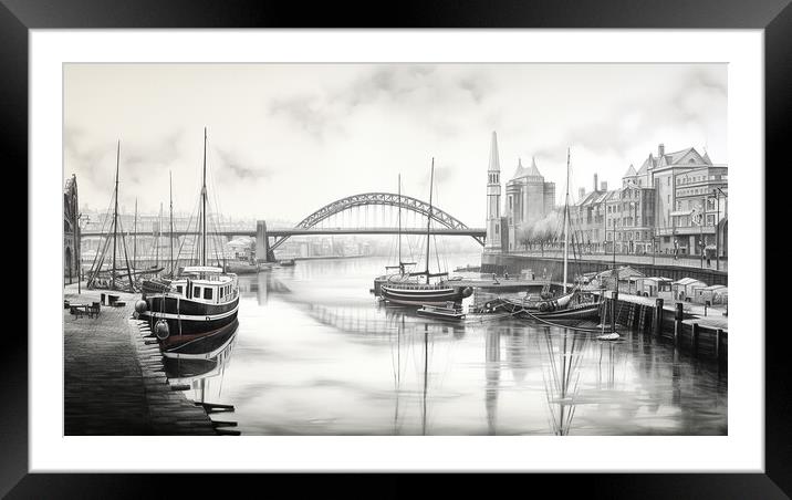 Newcastle Quayside Drawing Framed Mounted Print by Steve Smith