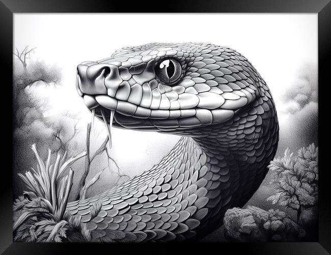 Black Mamba Snake Drawing Framed Print by Steve Smith