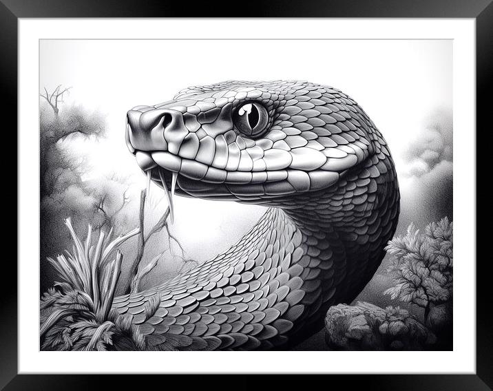 Black Mamba Snake Drawing Framed Mounted Print by Steve Smith