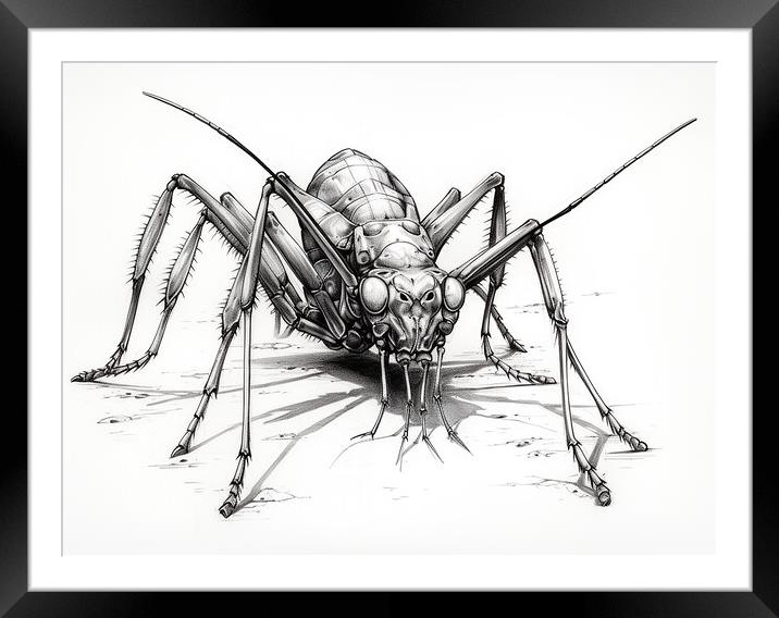 Assassin Bug Drawing Framed Mounted Print by Steve Smith