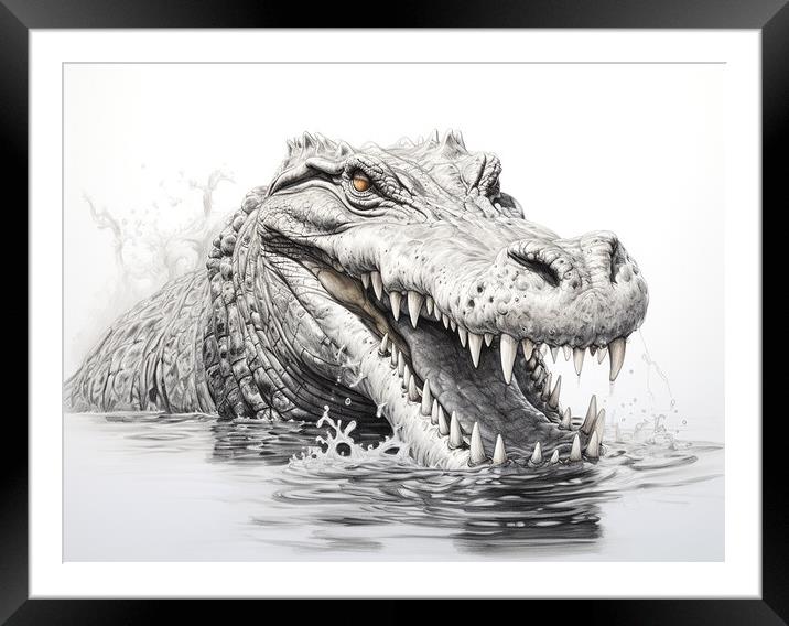 Saltwater Crocodile Drawing Framed Mounted Print by Steve Smith