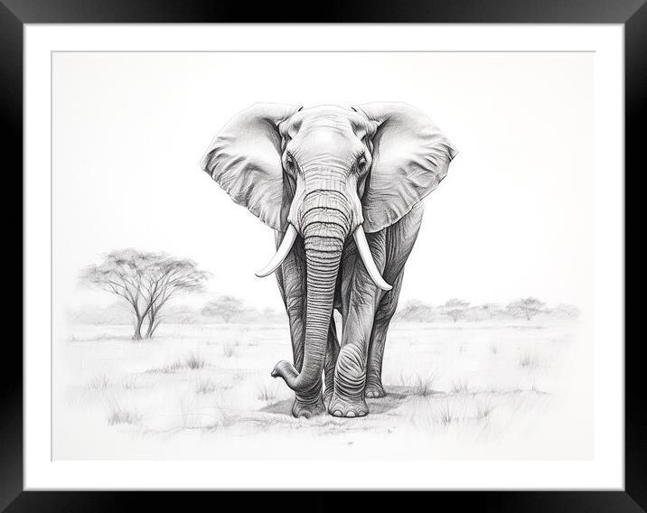 Bull Elephant Drawing Framed Mounted Print by Steve Smith