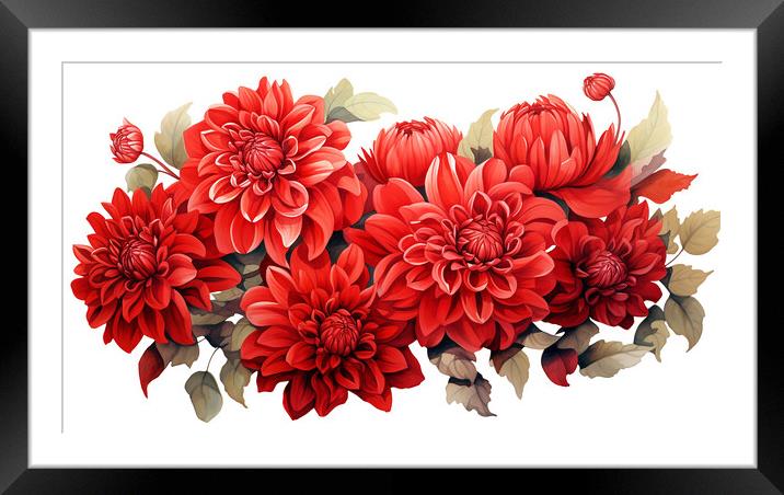 Watercolour Red Dahlias Framed Mounted Print by Steve Smith