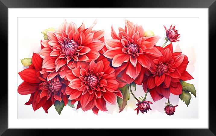 Watercolour Red Dahlias Framed Mounted Print by Steve Smith