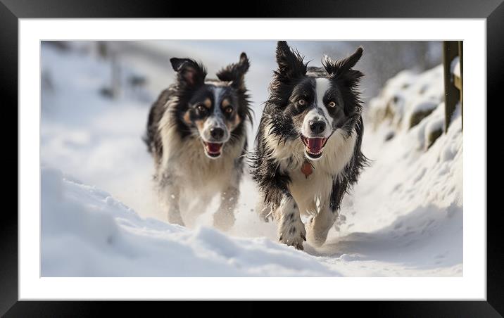 Border Collies In Winter Framed Mounted Print by Steve Smith