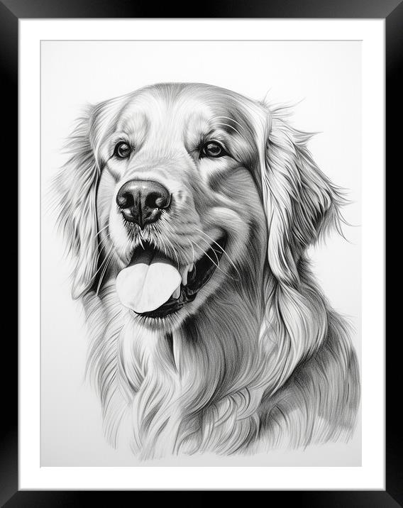 Pencil Drawing Golden Retriever Framed Mounted Print by Steve Smith