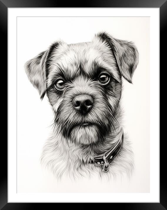 Pencil Drawing Border Terrier Framed Mounted Print by Steve Smith