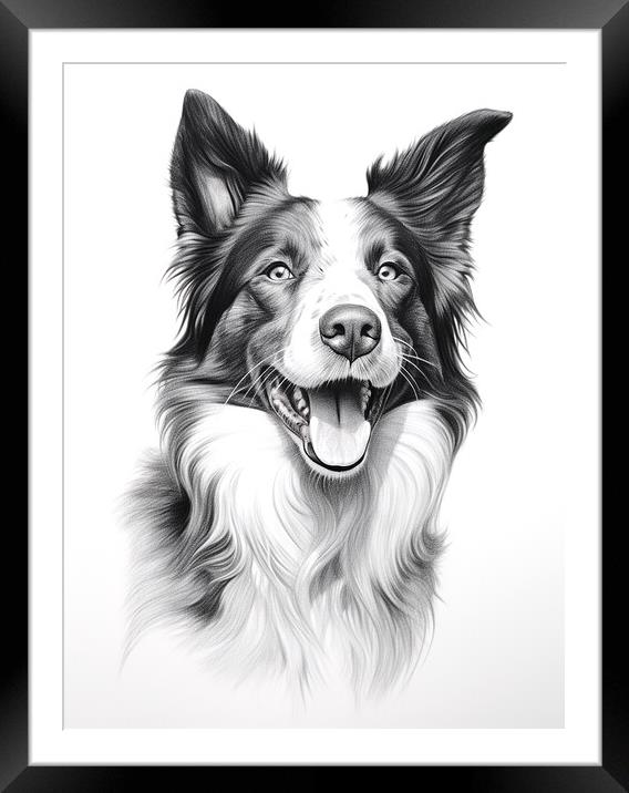 Pencil Drawing Border Collie Framed Mounted Print by Steve Smith