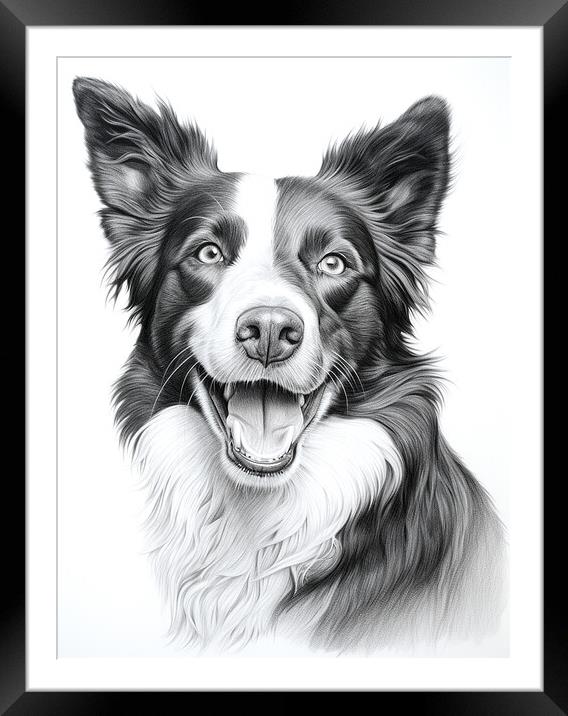Pencil Drawing Border Collie Framed Mounted Print by Steve Smith