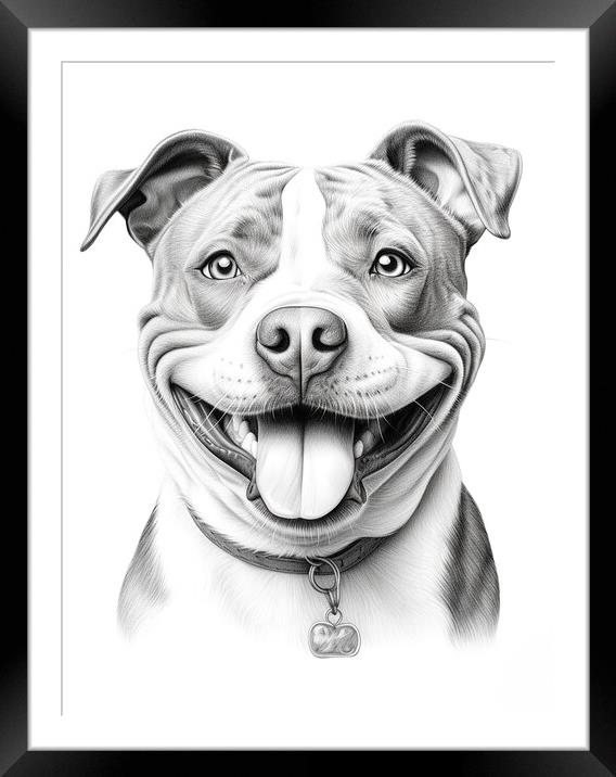Pencil Drawing Staffordshire Bull Terrier Framed Mounted Print by Steve Smith