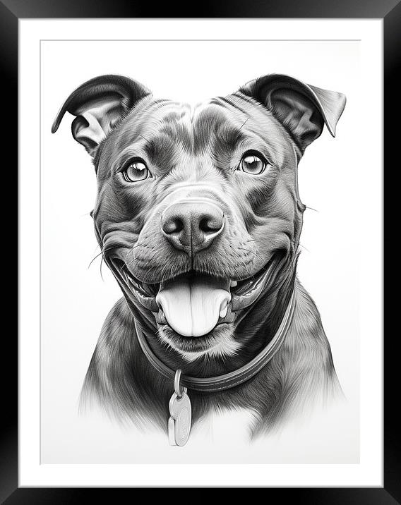 Pencil Drawing Staffordshire Bull Terrier Framed Mounted Print by Steve Smith