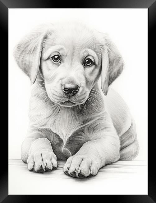 Pencil Drawing Golden Labrador Puppy Framed Print by Steve Smith